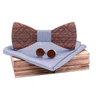 Set de fluturasi din lemn, batista si butoni de manșetă - Regal, argintiu