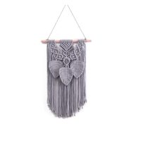 Captură de vise - Decoratiune macramé Mandala cu frunze - gri