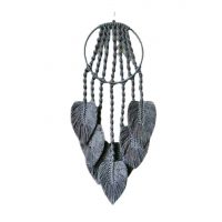 Lapaț de vise - Mare, decorare macramé cu frunze - Gri