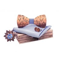 Set fluture din lemn, batistă, butoni și broșă - Ramuri