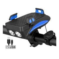 Lumină pentru bicicletă 4 în 1 2000 mAh cu suport pentru telefon - Albastră