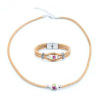 Set de bijuterii din plută - Floare Roz