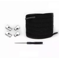 Șireturi elastice pentru încălțăminte cu clips, un set - Negre, 100 cm