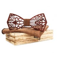 Set papion din lemn și batistă - Decorat, {brown}
