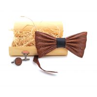 Set de papion din lemn și butoni - 3D, întunecat