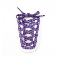 Șireturi late cu imprimeu floral, o pereche - violet-alb, 120 cm