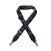 Curea de schimb pentru geantă - Dungată neagră cu flori, cataramă gri închis + piele