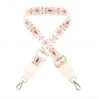 Curea de schimb pentru geantă - Dungată albă cu flori, cataramă aurie + piele
