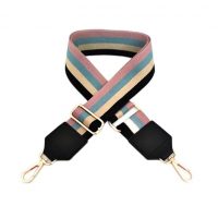 Curea de schimb pentru geantă - Dungată roz-negru, cataramă aurie + piele