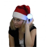 Căciulă de pluș a lui Moș Crăciun cu pompon LED