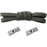 Șnururi elastice pentru pantofi late cu un clips cu pietre, o pereche - Verde închis, 100 cm