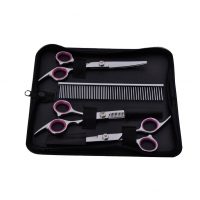 Set profesional de foarfece pentru îngrijirea blăniei animalelor - Argintie, Roz