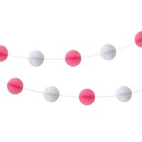 Ghirlandă Pom Pom - Alb și roz, 250 cm