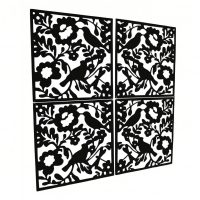 Perdea decorativă suspendată cu set de 12 piese - Păsări, Neagră