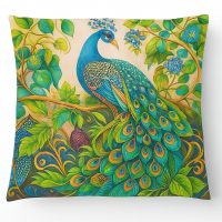 Husa de pernă 45 x 45 cm - Păun cu frunze