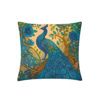 Husa de perna 45 x 45 cm - Păun cu flori albastre