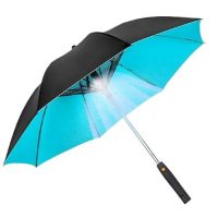 Umbrelă semi-automată cu ventilator și ceață umedă - Negru-albastru