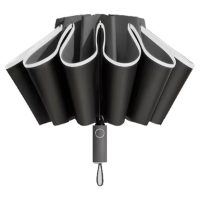 Umbrelă unisex automată inversată cu bandă reflectorizantă - Neagră