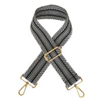Curea interschimbabilă pentru poșetă - dungi alb-negru, cataramă aurie