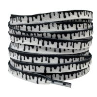 Șireturi late cu model drip - Alb-negru, 120 cm
