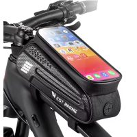 Geantă impermeabilă pentru cadru cu buzunar pentru mobil - neagră, 1,5 litri