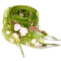 Panglici din satin cu flori pentru încălțăminte sau hanorace, un set - Verde deschis, 120 cm