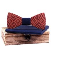Papillon din lemn cu model gravat - Mijloc albastru