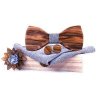 Set de fluture din lemn, butoni și broșă - Luxos, 3D