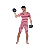 Costum pentru bărbați - Costum de baie cu dungi, roșu L