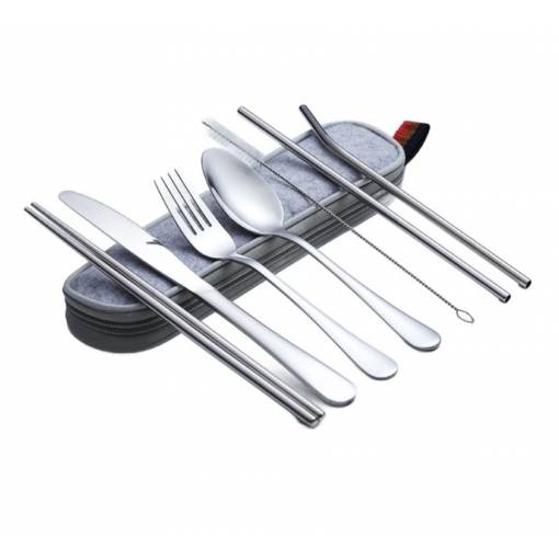 Foto - Set de ustensile de călătorie - Argintie, 8 bucăți