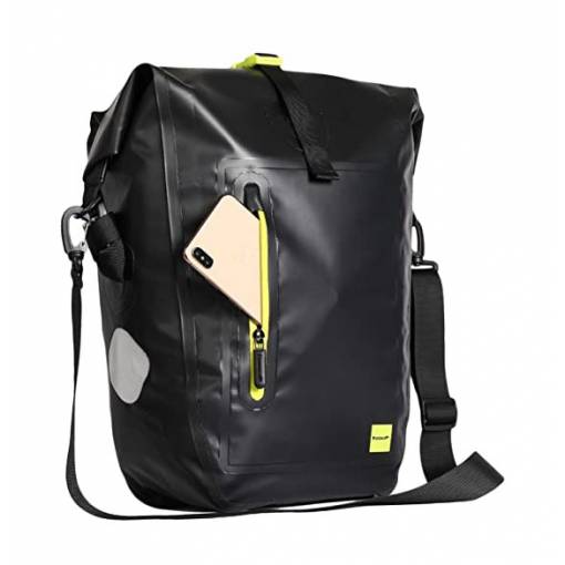 Foto - Geantă impermeabilă pentru suportul spate al bicicletei - Neagră-verde, 25 litri