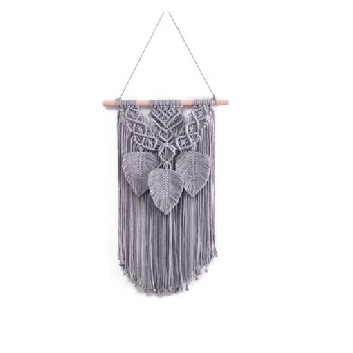 Foto - Captură de vise - Decoratiune macramé Mandala cu frunze - gri