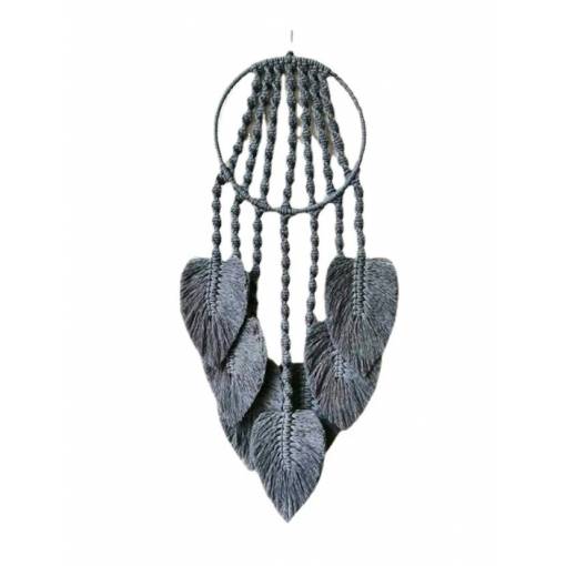 Foto - Lapaț de vise - Mare, decorare macramé cu frunze - Gri