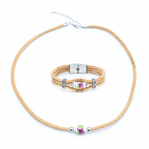 Foto - Set de bijuterii din plută - Floare Roz