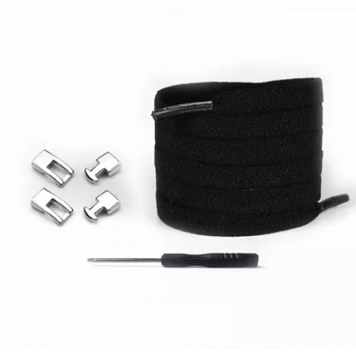 Foto - Șireturi elastice pentru încălțăminte cu clips, un set - Negre, 100 cm