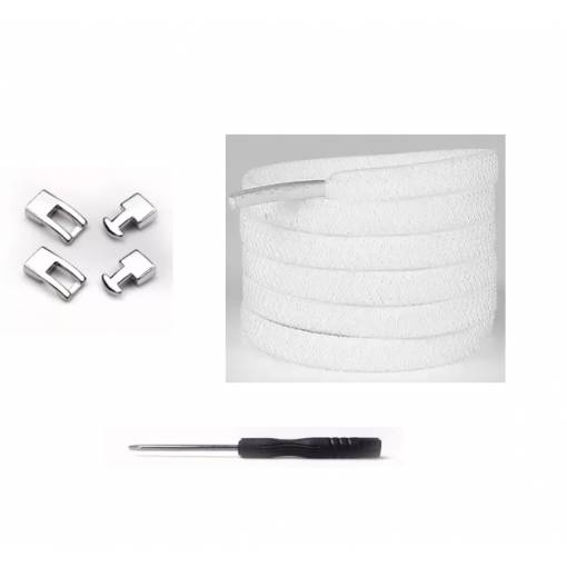 Foto - Șireturi elastice pentru încălțăminte cu clips, un set - Alb, 100 cm