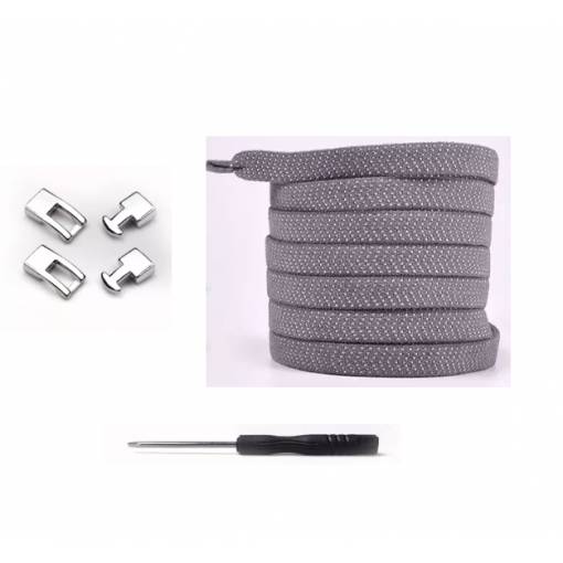 Foto - Șireturi elastice pentru încălțăminte cu clips, un set - Gri închis, 100 cm