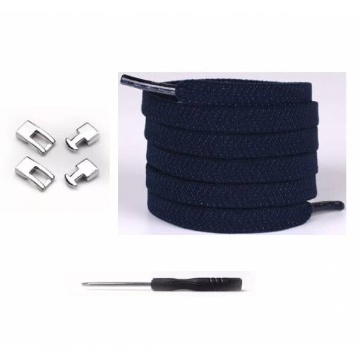 Foto - Șireturi elastice pentru încălțăminte cu clips, un set - Albastru închis, 100 cm