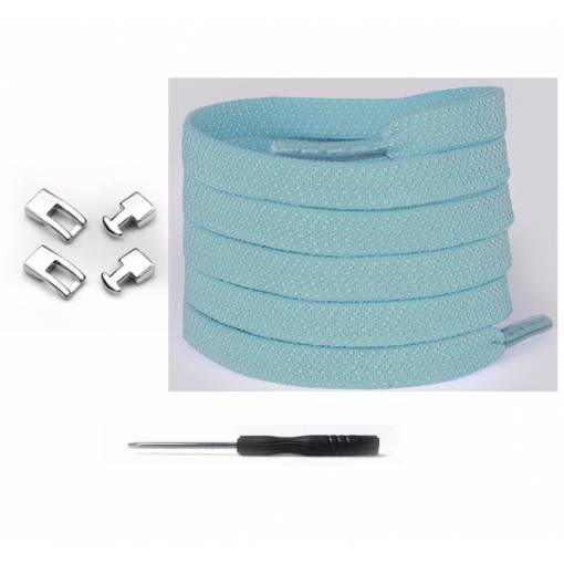 Foto - Șireturi elastice pentru încălțăminte cu clips, un set - Albastru deschis, 100 cm