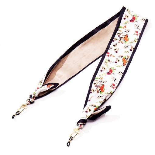 Foto - Eșarfă din mătase pentru ochelari - Floral, alb negru