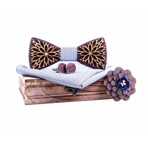 Foto - Set de flutur din lemn, nasturi, batista și broșă - Stea sculptată