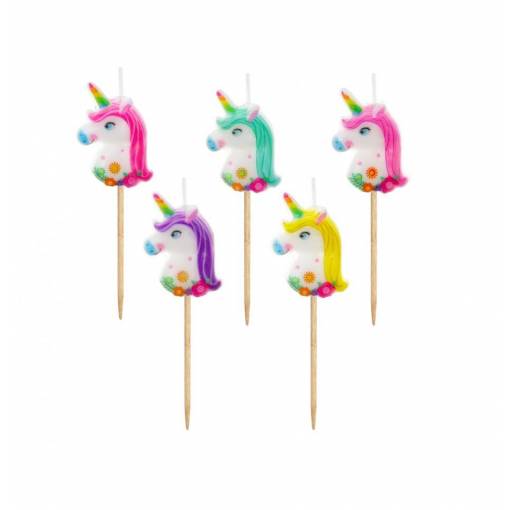 Foto - Lumânări cu suport - Unicornuri colorate, 5 buc.