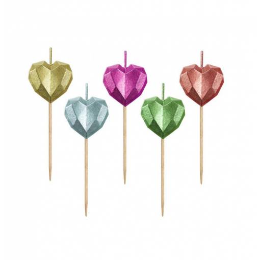 Foto - Lumânări cu suport - Inimi metalice, 5 buc.