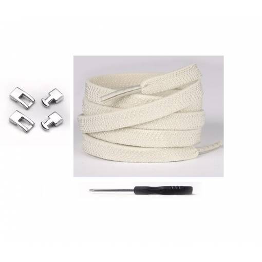 Foto - Șireturi elastice late cu clips de prindere, o pereche - Bej, 100 cm