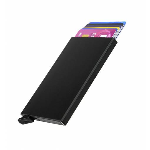 Foto - Carcasă metalică subțire pentru carduri cu protecție RFID - Neagră