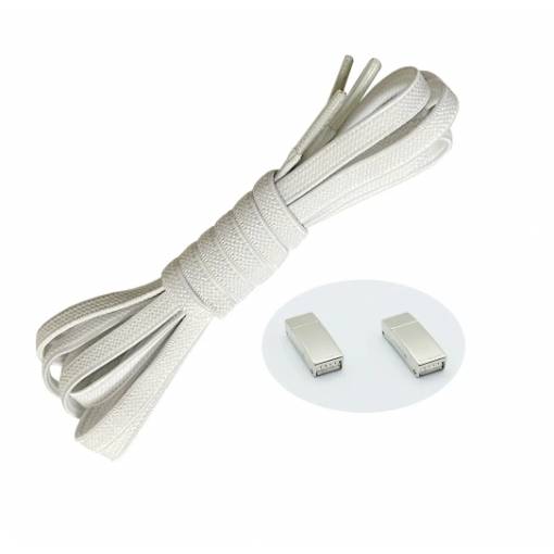 Foto - Șnururi elastice pentru pantofi lățime - Tip D - prindere magnetică, o pereche - Albe, 100 cm
