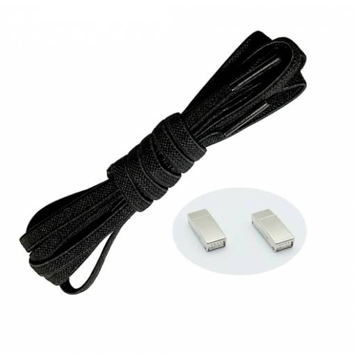 Foto - Șnururi elastice pentru pantofi lățime - Tip D - prindere magnetică, o pereche - Negre, 100 cm