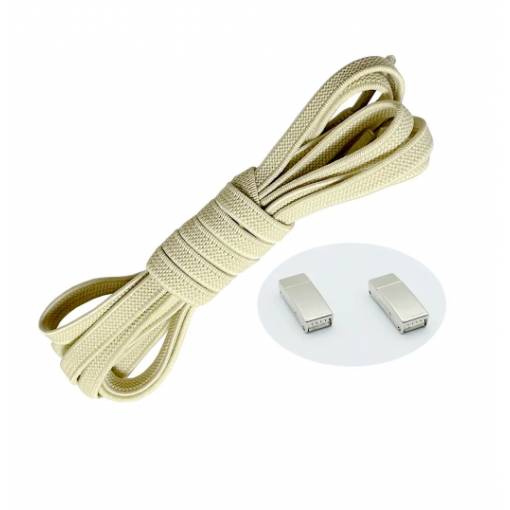 Foto - Șireturi elastice pentru pantofi lățimi - Tip D - închidere magnetică, o pereche - Bej, 100 cm