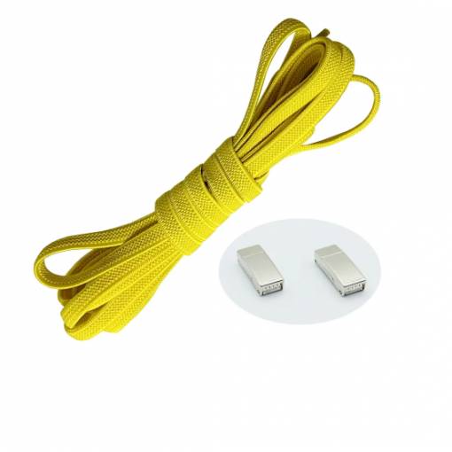 Foto - Șireturi elastice pentru pantofi lățimi - Tip D - închidere magnetică, o pereche - Galbene, 100 cm