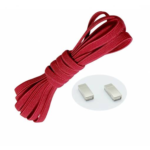 Foto - Șireturi elastice pentru pantofi lățimi - Tip D - închidere magnetică, o pereche - Roșii, 100 cm